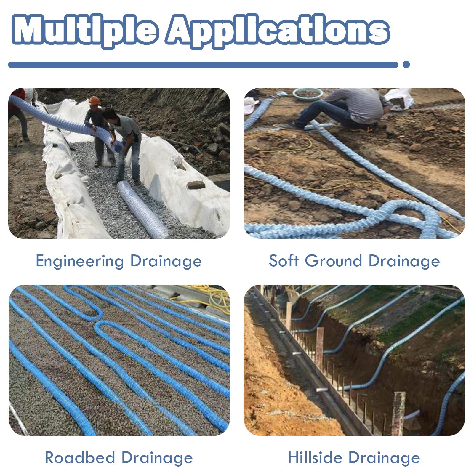 AMUFJJ Tubo di drenaggio Forato Tubo Perforato Anti-intasamento per Drenaggio Francese, Tubo di Drenaggio del Terreno di Diametro per Cortile/Cantiere Edile(Dia 200mm,L12m)