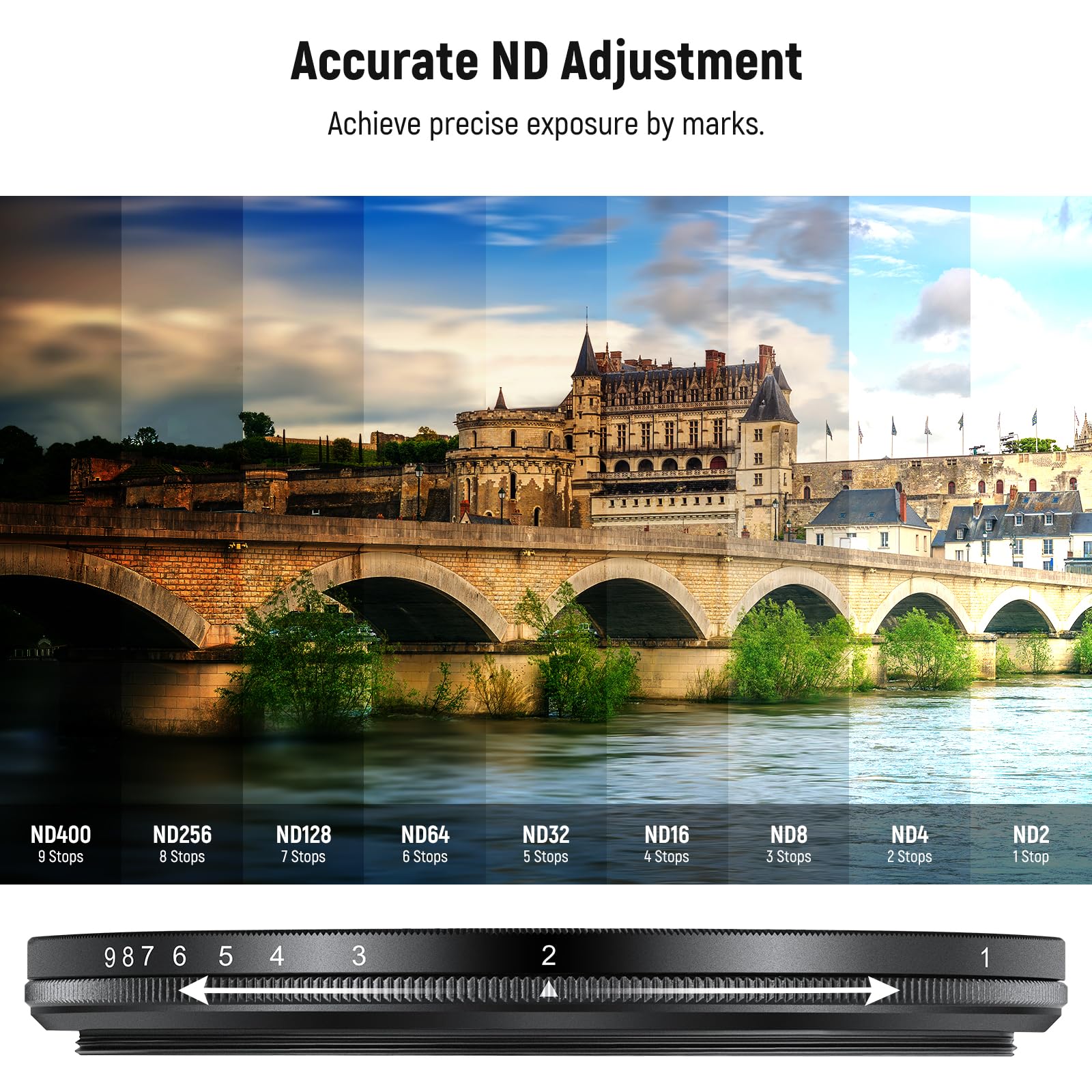NEEWER BASICS Filtro ND Variabile da 67mm, Filtro ND2-400 a Densità Neutra Variabile Ruotabile con Riduzione della Luce 1-9 Stop con Rivestimento Anti Impronta, Telaio Sottile per Obiettivo Fotocamera