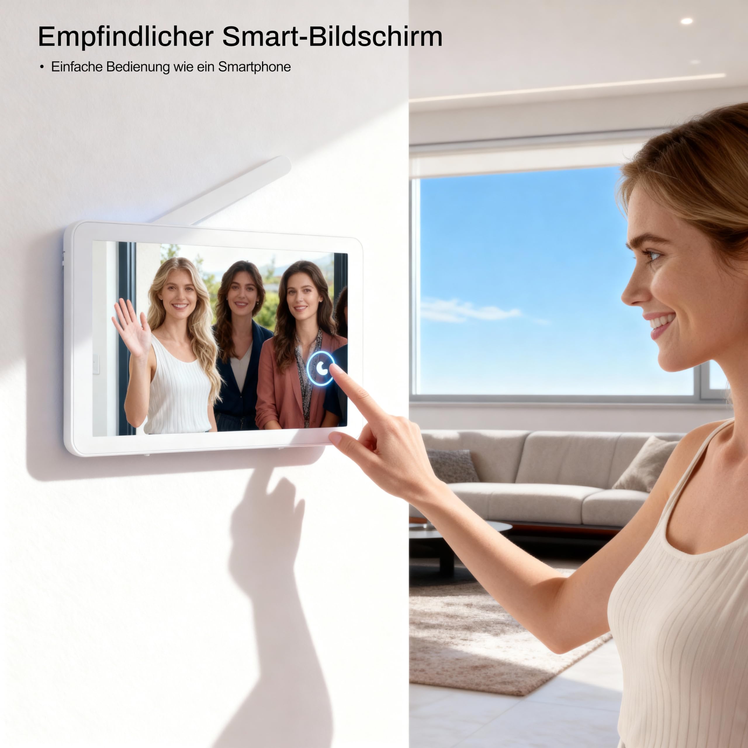 8 Zoll WLAN Kabellose Video Türsprechanlage, Ultradünner Körper, 1080p Touchscreen, Unterstützung für TUYA-APP, PIR Bewegungserkennung,160° Weitwinkel-Kamera, IP65, Speichervideo