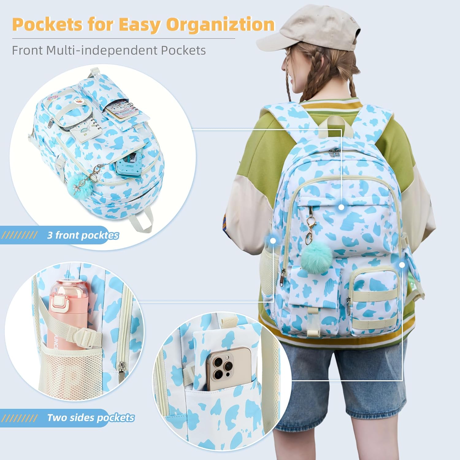 Hidds Backpack for Girls College School Backpacks Kids Bookbag School Bag Travel Laptop Daypack Teens Women (Blue) - Image 4