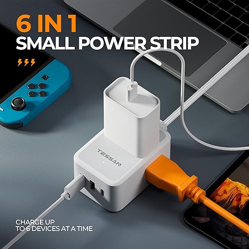 Miniatura 2 de TESSAN Adaptador de enchufe de viaje europeo con regleta de alimentación, cable de extensión de viaje UE Reino Unido con 3 tomas de corriente 3 USB