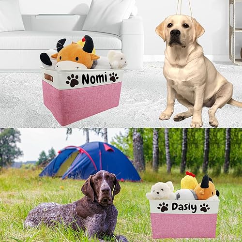 Dog Toy Basket Collapsible Dog Toy Box with Handles Foldable Dog Toy Bin for Pet Toys,Accessories(Personalized,L:17"L x 13"W x 10"H)