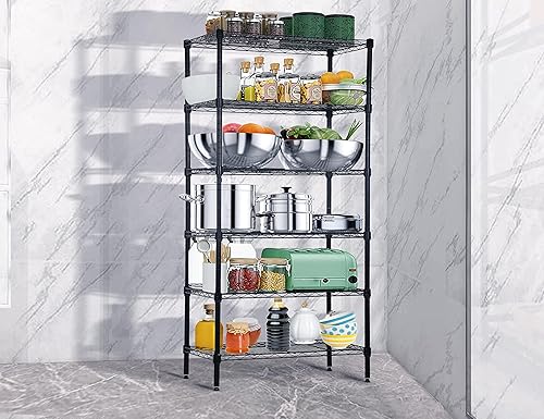 Vista 70 de Estantería de almacenamiento de 6 niveles, estantería de alambre, 48 pulgadas de largo x 18 pulgadas de ancho x 72 pulgadas de alto, estante Negro