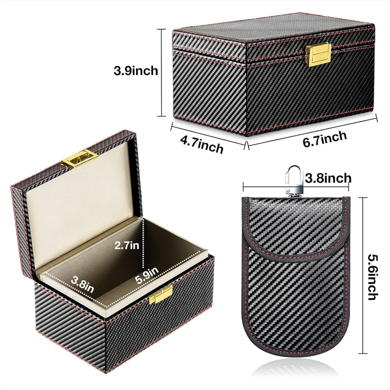 Il set di supporti per schermatura elettromagnetica include 1 scatola sicura e 2 sacchetti di blocco per pianificatore di texture in pelle per veicoli
