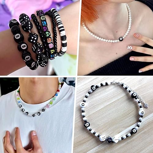 Miniatura 4 de FASHEWELRY 50 cuentas de billar de porcelana con el número 8, cuentas redondas de 0.315 in, cuentas de bolas de cerámica para pulseras y fabricación