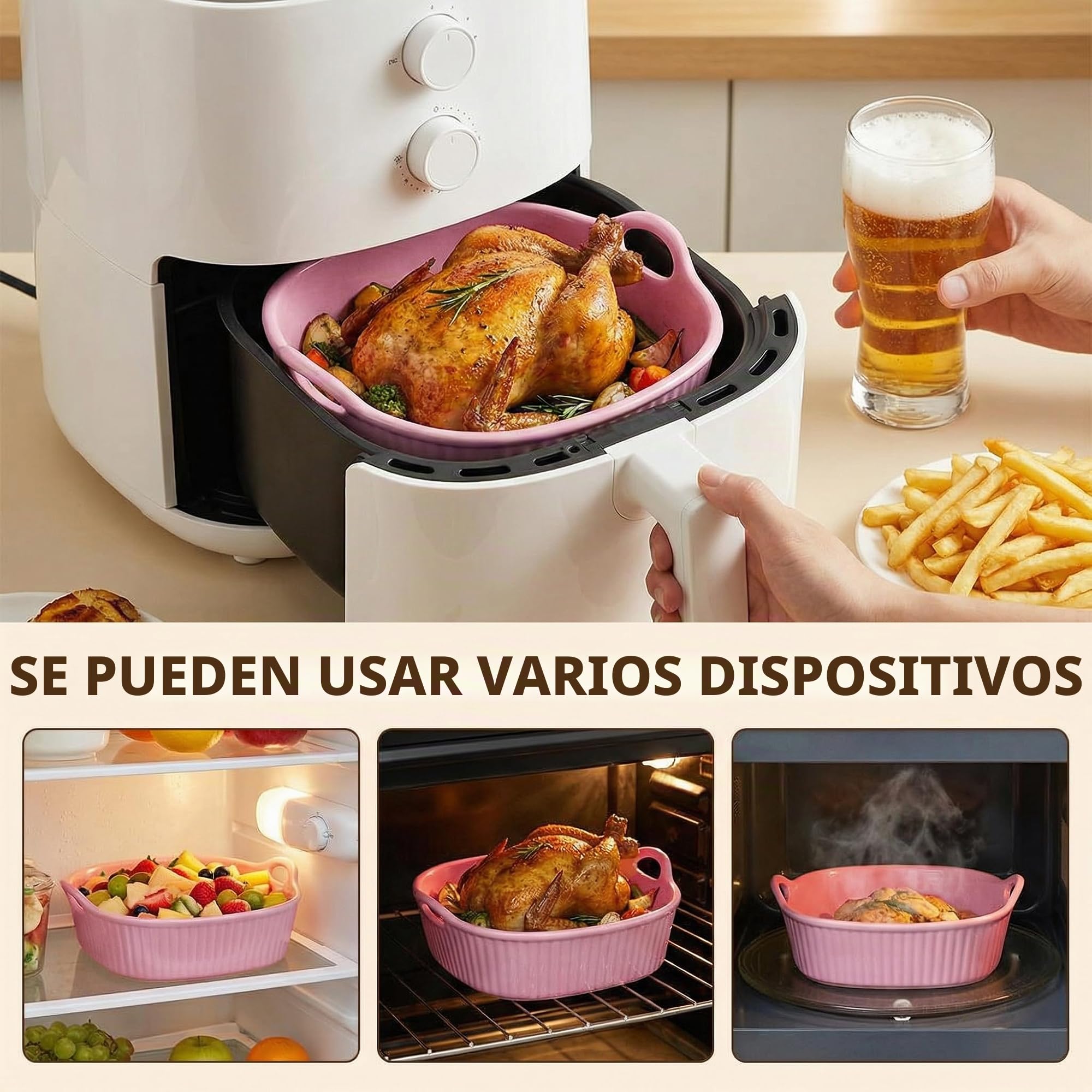 Molde para horno Airfryer, de cerámica, pequeño, con asas de cerámica, forma cuadrada para lasaña, tiramisú, 20 x 20 cm