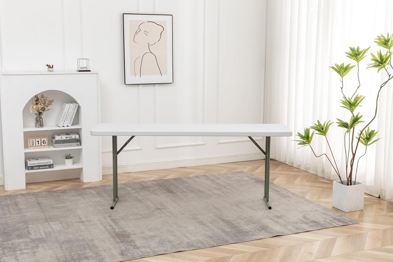 BTEXPERT 72" White Plastic Folding Seminar Table 18" Narrow Width, 29" Height, Events Indoor Outdoor 6 Foot Seminar Table Lightweight