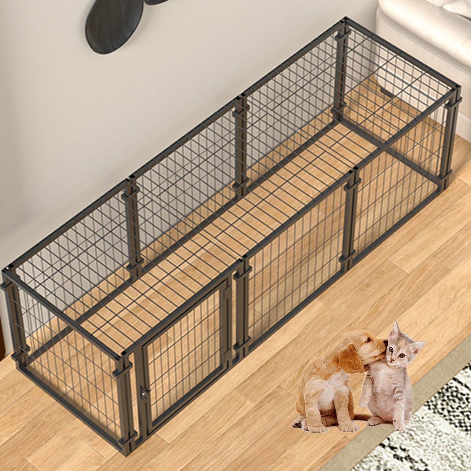 RUYICZB Dog Playpen Indoor, Pet Fence Puppy Exercise Pen for Yard Gate, Dog Cage for Small Medium Pets, Height Heavy Duty Crates with Doors Metal Dog Pen for Camping, RV, Outdoor,Black,180x60x70cm