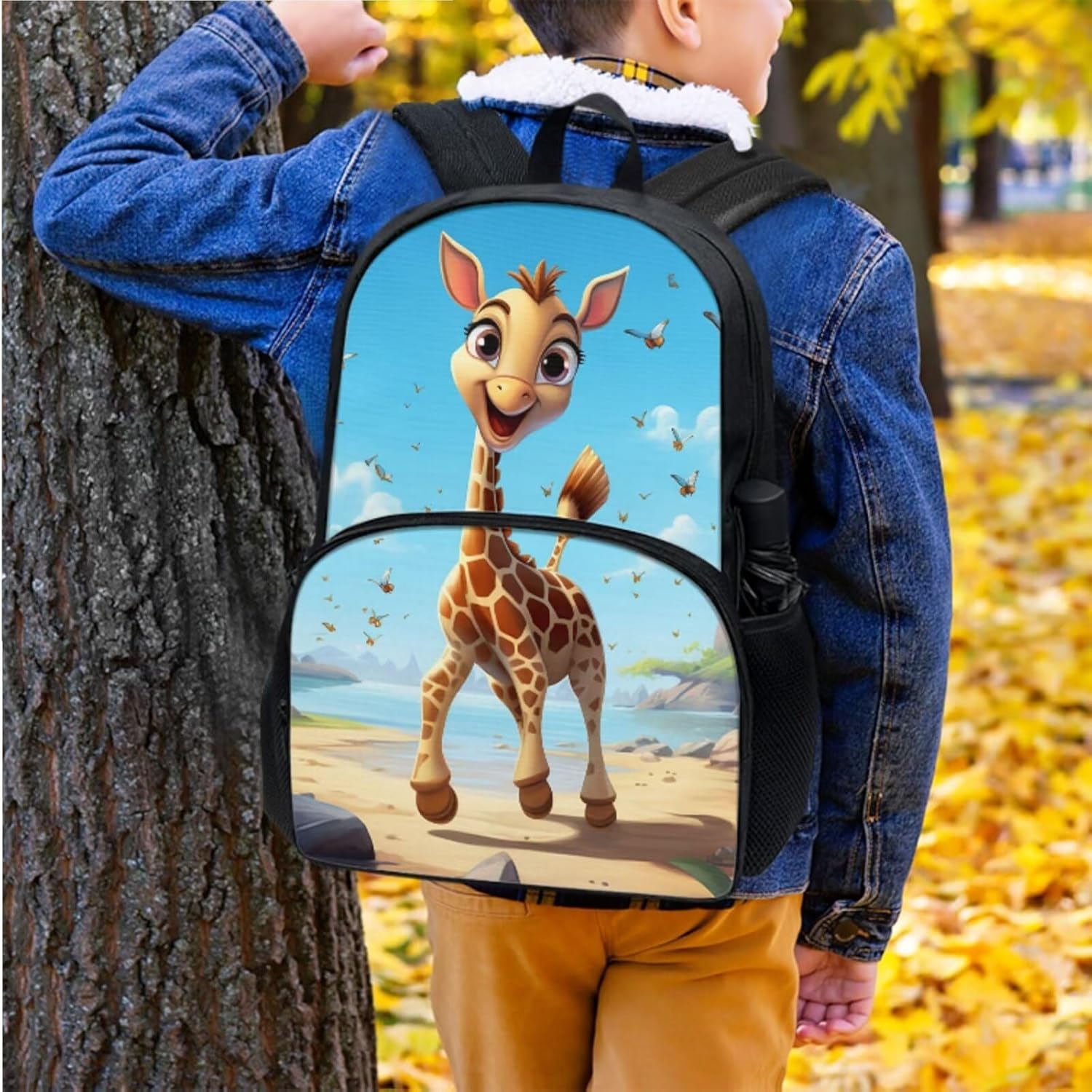 Giraffe School Bag for Girls 8-10 Toddler Girl Backpack and Lunch Box Set and Book Sleeve Casual Schoolbag Backpacks Set of 3 School Supplies for Teen Girls