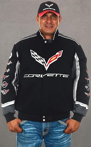 Miniatura 8 de JH DESIGN GROUP Chevy Corvette C7 - Chaqueta de sarga de algodón bordada para hombre
