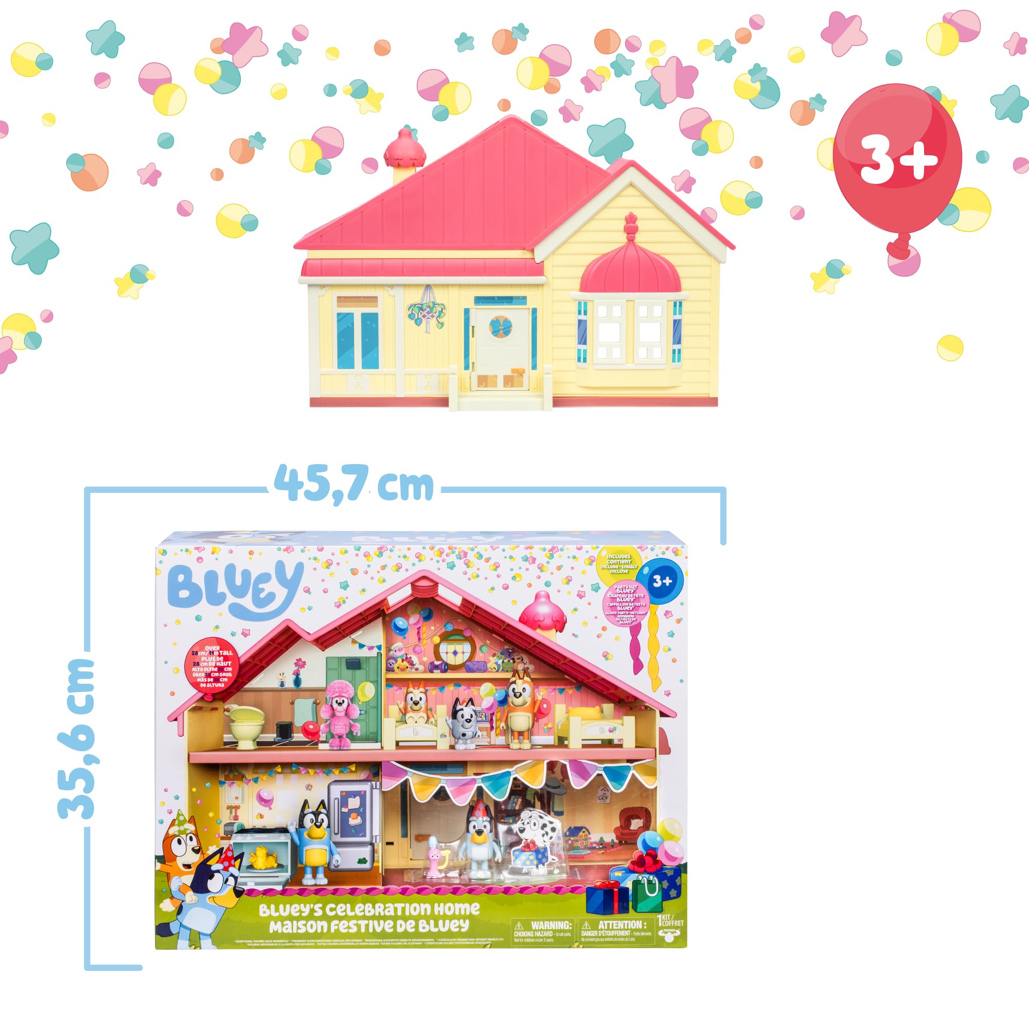 Bluey – Family House Playset, Casita de Juguete del Perrito, Cierra para Guardar Todo y asa para Jugar y Llevarla Todos Lados, Muebles y Accesorios y Una Figura articulada, Famosa (Bly04000)
