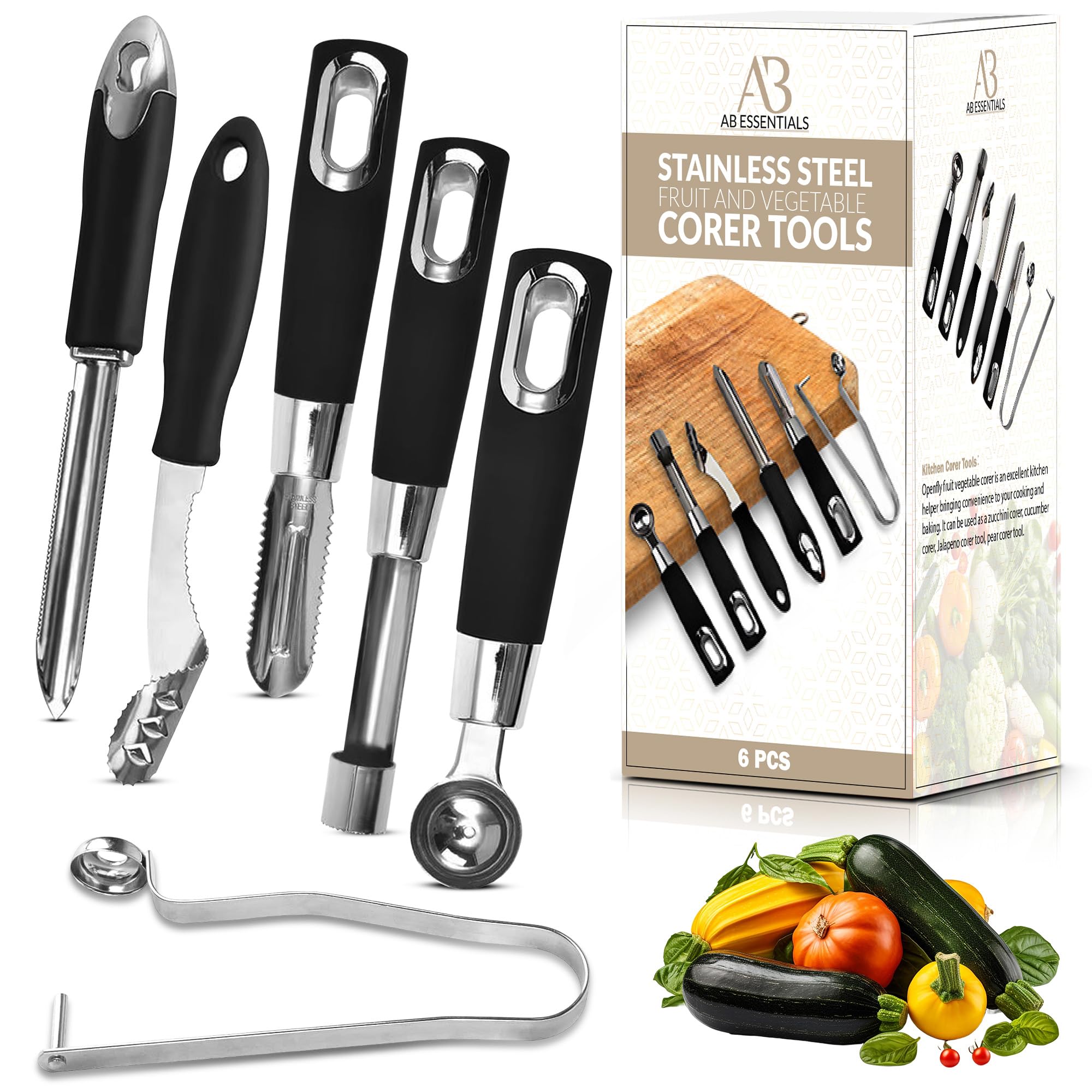 AB Essentials 6-Piece Fruit and Vegetable Corer Set