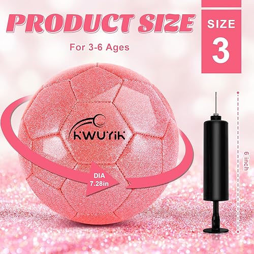 Miniatura 2 de Tamaño 3, 4, 5, juego de pelota de fútbol con purpurina, rosa, dorado, morado, con inflador, pelota de fútbol para niños de 3-6, 6, 8, 8-12, pelota