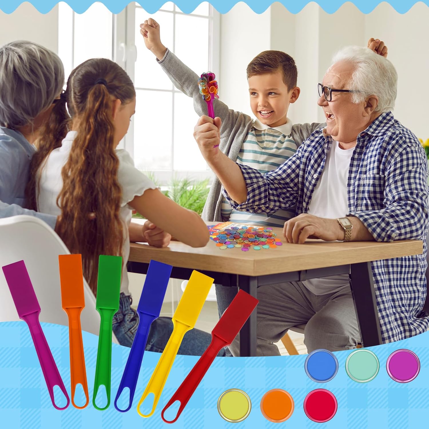 Coopay Magnetic Bingo Wand Chip Set - 7 Pack Magnetic Wands, 350 Colorful Metal Chips for Kids Classroom Science Learning Counting Family Game Night Educational