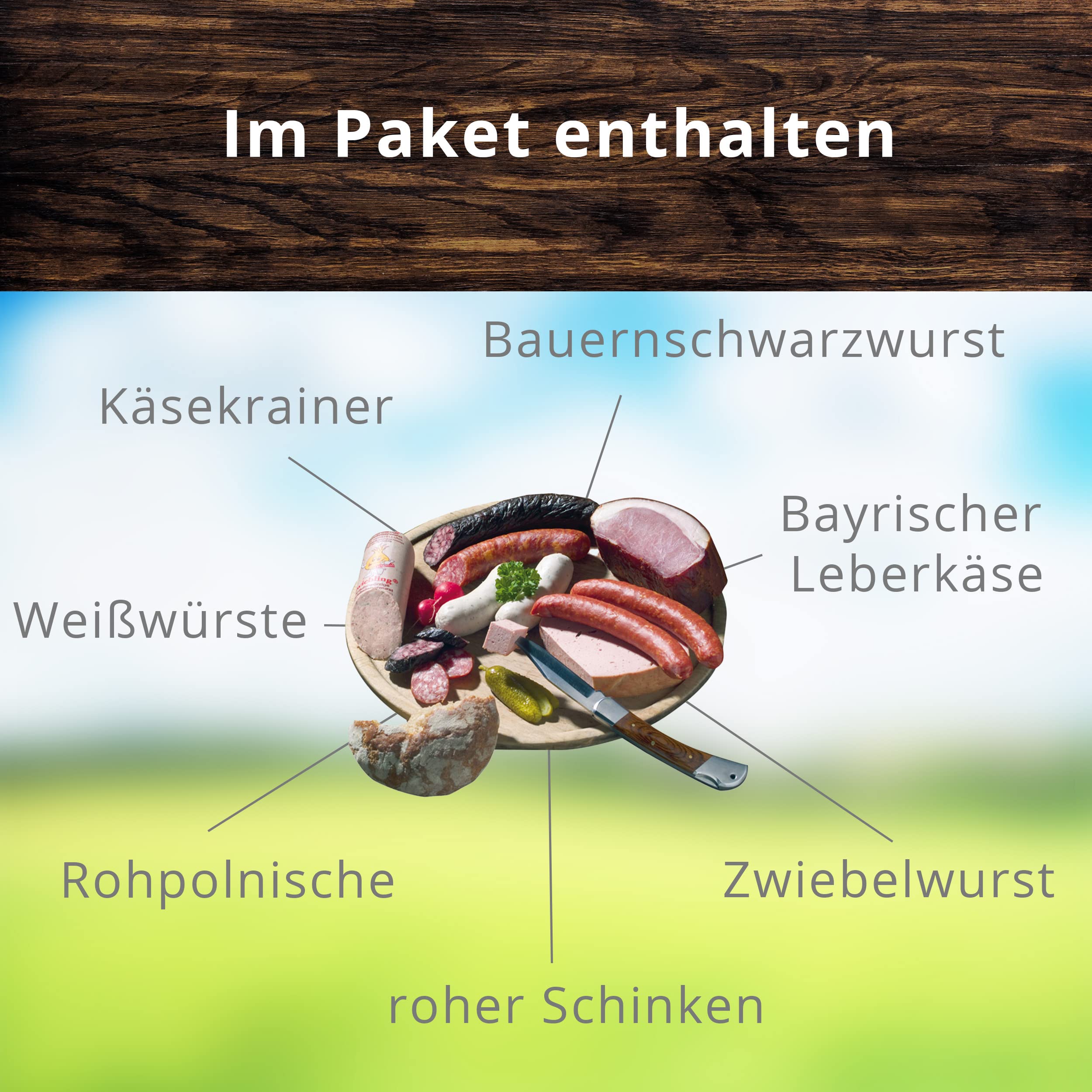 Landmetzgerei Schiessl Bayerisches Probier-Packerl 1 kg Hausmacher Wurst Leberkäse Schinken Salami Glutenfrei laktosefrei Geschenkset