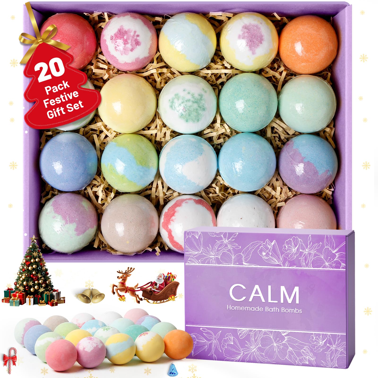 CalmNFiz 20PCS Bath Bombs for Women Presents Set Natural Wonderful Fizz Effect Bath Bomb with Shea Butter & Essential Oils, Bubble Bath Mothers Day Presents for Mom, Wife, Girlfriend
