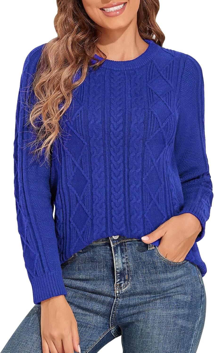 PrettyGuide Womens Cable Knit Fisherman Sweater Long Sleeve Soft Fall Casual Crewneck Pullover Tops - Image 4