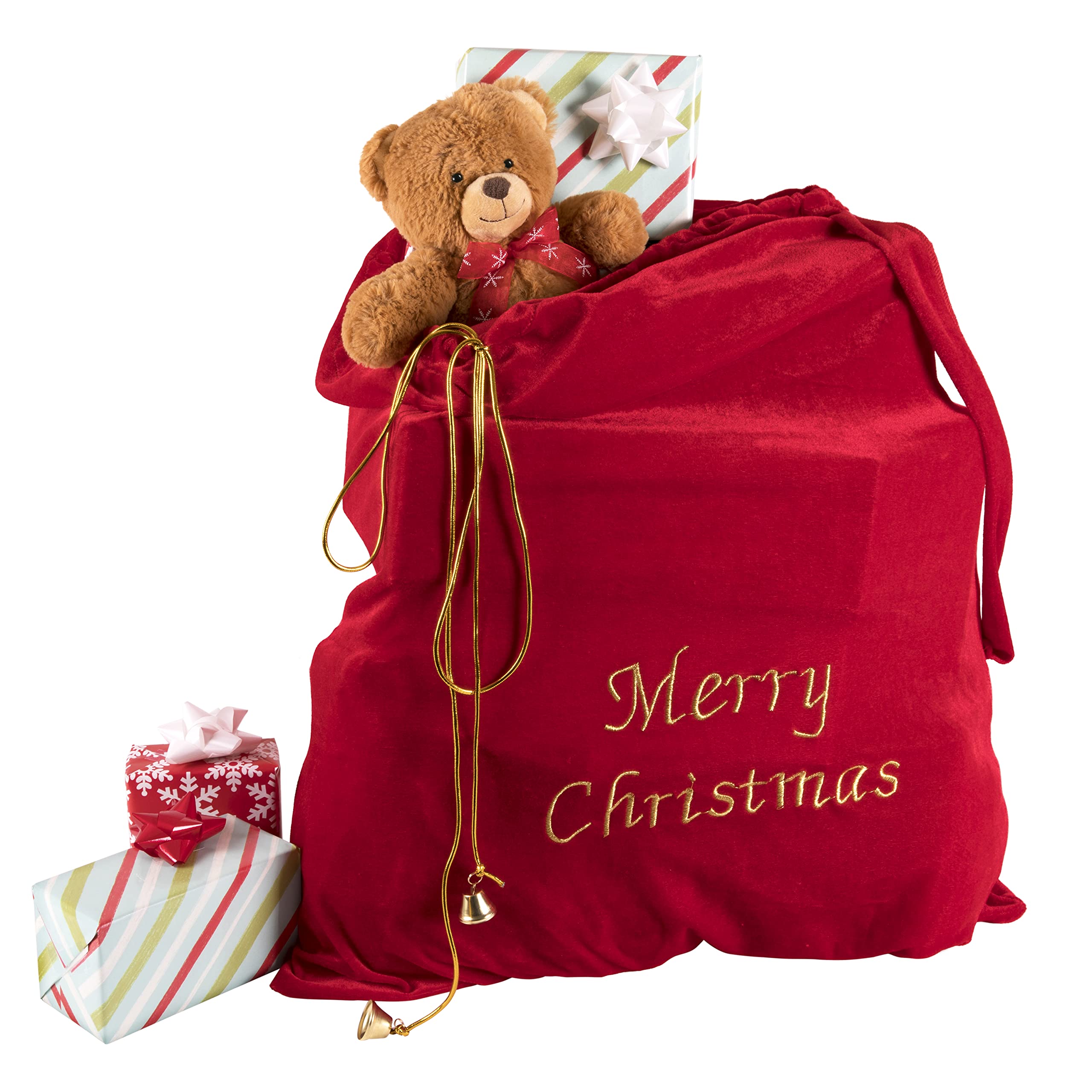 Big Red Velvet Santa Claus Christmas Bag 28 x 32 Inches - Santa Sacks Drawstring Large Christmas Bags for Gifts - Large Xmas Gift Bag for Indoor Decoration and Gift Wrap for Kids Stocking Stuffers