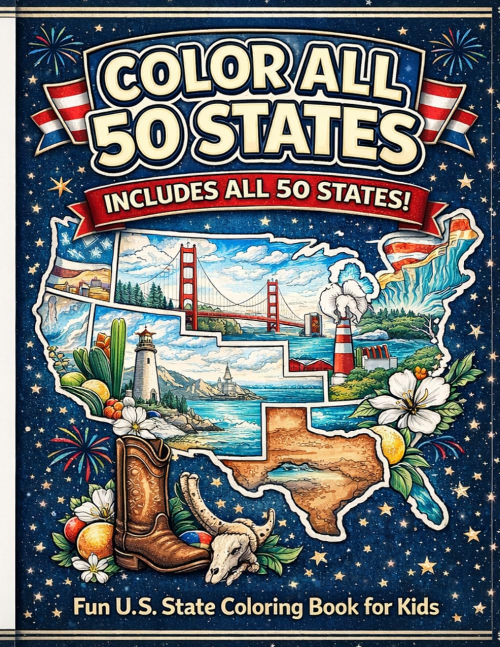 Color All 50 States: Fun U.S. State Coloring Book for Kids | Explore America Through Landmarks, Wildlife, and State Symbols