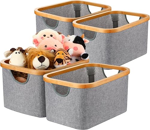 Miniatura 7 de 4 cestas plegables para la ropa sucia con asas de bambú de 60 litros, cestas de almacenamiento para organizar estantes, armario, ropa, juguetes