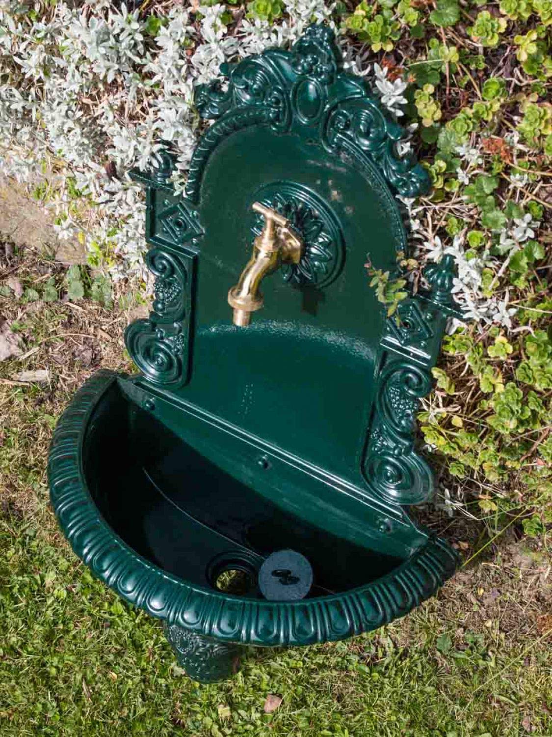 aubaho Waschbecken Wandbrunnen Wein Garten Alu grün Antik-Stil Brunnen Waschplatz Bad