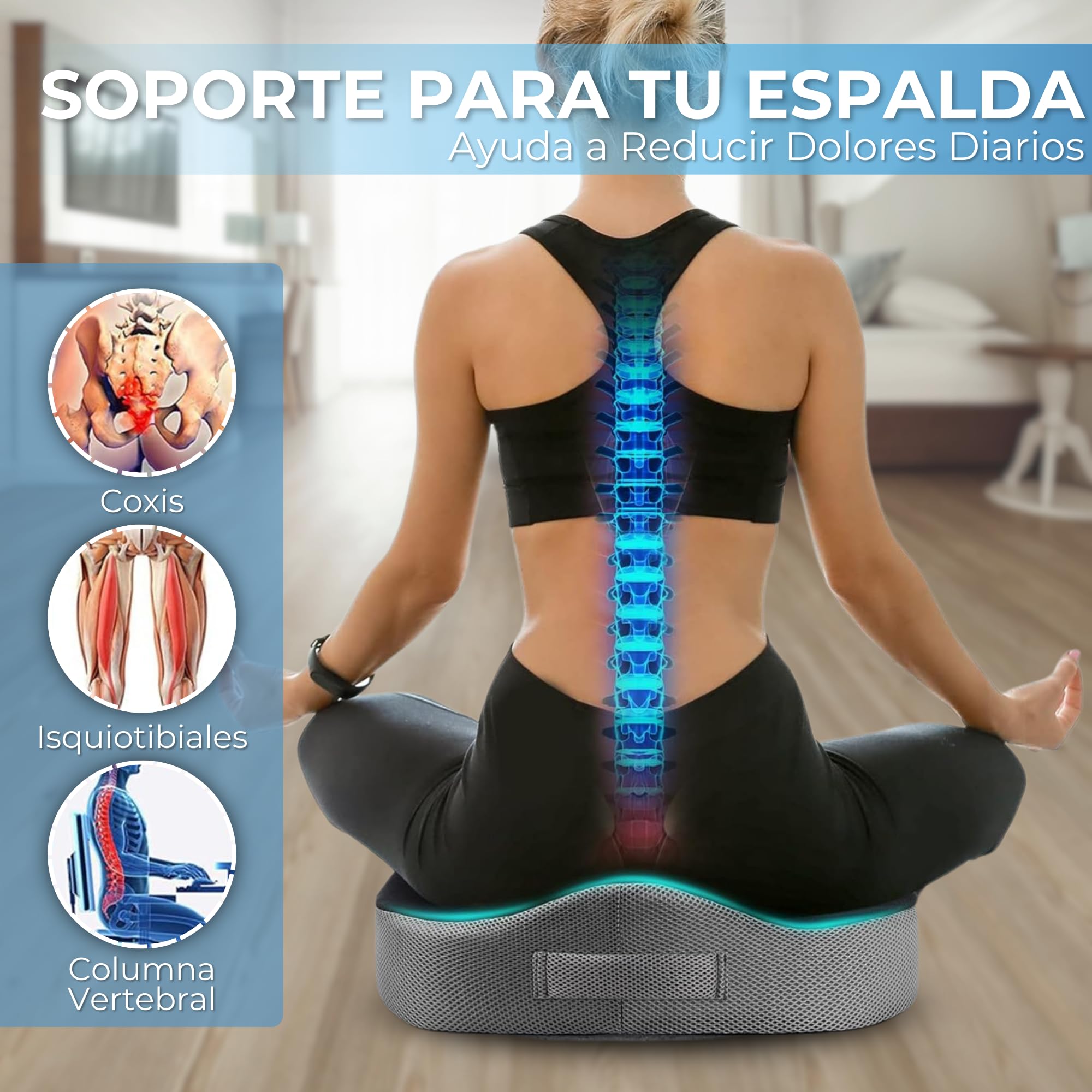 Cojín Coxis Ortopédico Viscoelástico, Alivia Dolor de Coxis y Ciática, Cojín Ergonómico Memory Foam para Silla de Oficina, Coche y Silla de Ruedas, Antiescaras, Funda Lavable