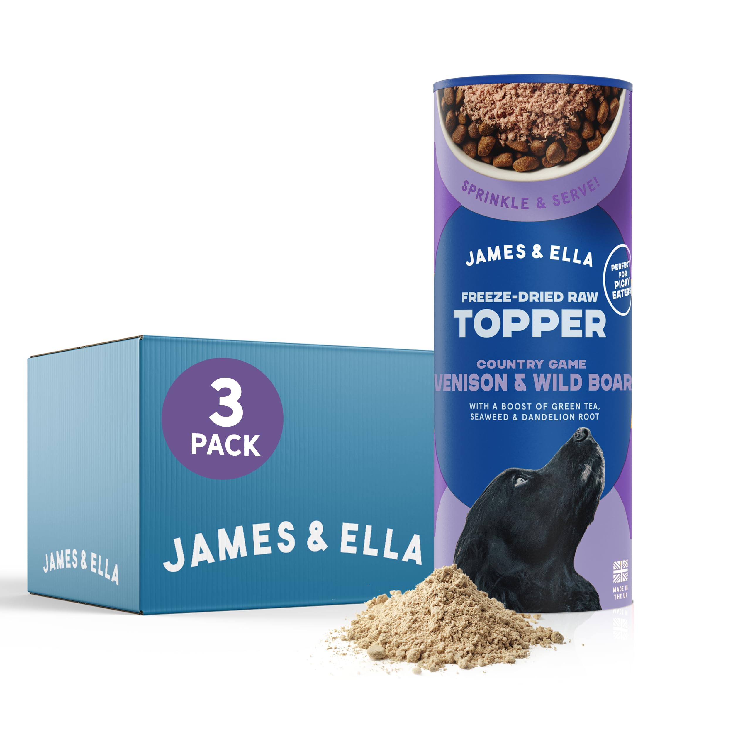 James & Ella Freeze-Dried Raw Dog Food Topper (3 x 50g) ❘ Nourishing Country Game ❘ Freeze-Dried to Seal in Nutrients, Packed with Essential Oils & Minerals for Healthy Dogs, Grain & Gluten Free