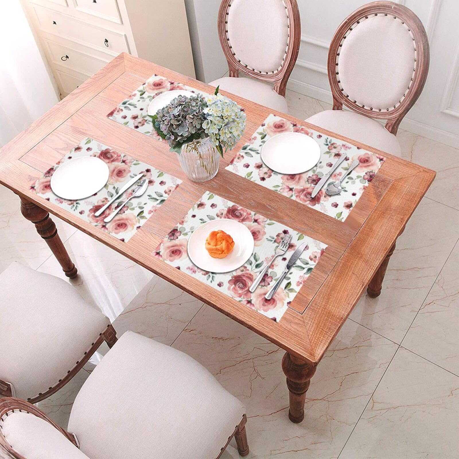 Tovagliette rosa in tinta unita, tovagliette in tessuto PVC, 4 pezzi, 30,5 x 45,7 cm, decorazioni per tavolo da cucina lavabili e lavabili