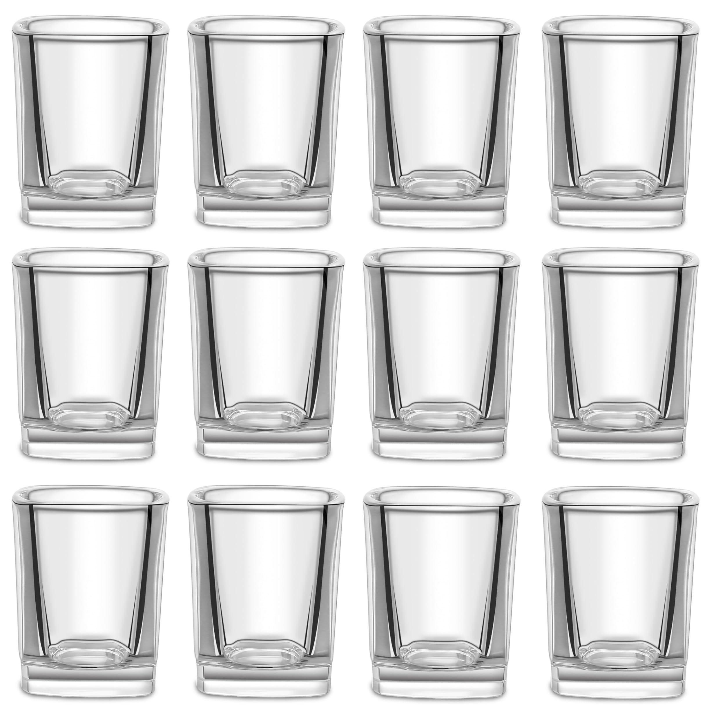 Praknu Shot Glasses Set of 12 Square - 2oz / 60ml - Dishwasher Safe & Heavy Base - Ideal for Every Party