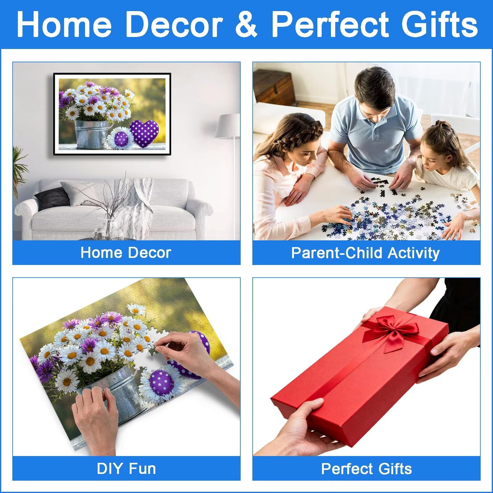 Puzzle 1500 Pièces Fleur, Puzzle 1500 Pièces Adultes/Enfants, Puzzles Bois avec Une Boîte d'emballage Exquise, Jeu Éducatif Puzzles Fleurs Sauvages, Decoration Maison, Cadeau Femme et Homme, -7581