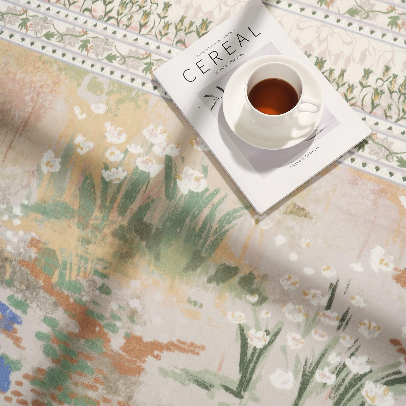 Rugcomf Circle Rug Impressionist-Style Vintage Round Rug 6ft Non Slip Low Pile Small Circular Rug for Bedroom Bathroom Entryway Kids Room Office College Dorm, Green: Beige 6' (Round)