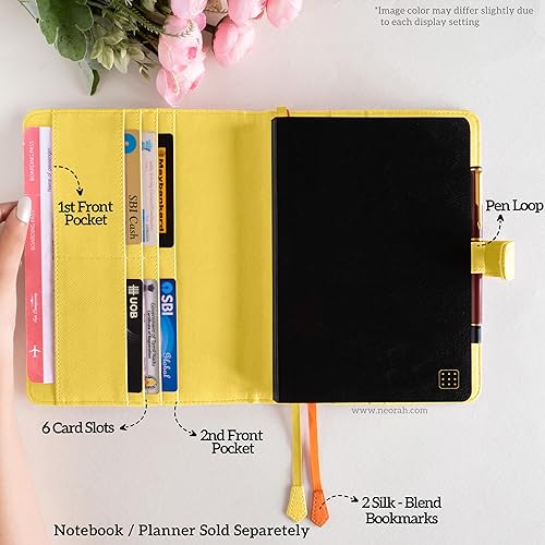Miniatura 4 de NEORAH Funda para cuaderno A5 con botón a presión + diario de cuadrícula de puntos, funda de piel sintética + bucle para bolígrafo, 2 compartimentos