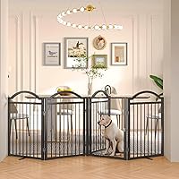 Vista 8 de BHG Puerta para Perros de Metal Sin Ensamblaje Independiente con Puerta de Paso, Extra Ancha 96", Puerta para Mascotas Extra Alta 32", Parque Negro