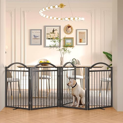 Miniatura 8 de BHG Puerta para Perros de Metal Sin Ensamblaje Independiente con Puerta de Paso, Extra Ancha 96", Puerta para Mascotas Extra Alta 32", Parque Negro