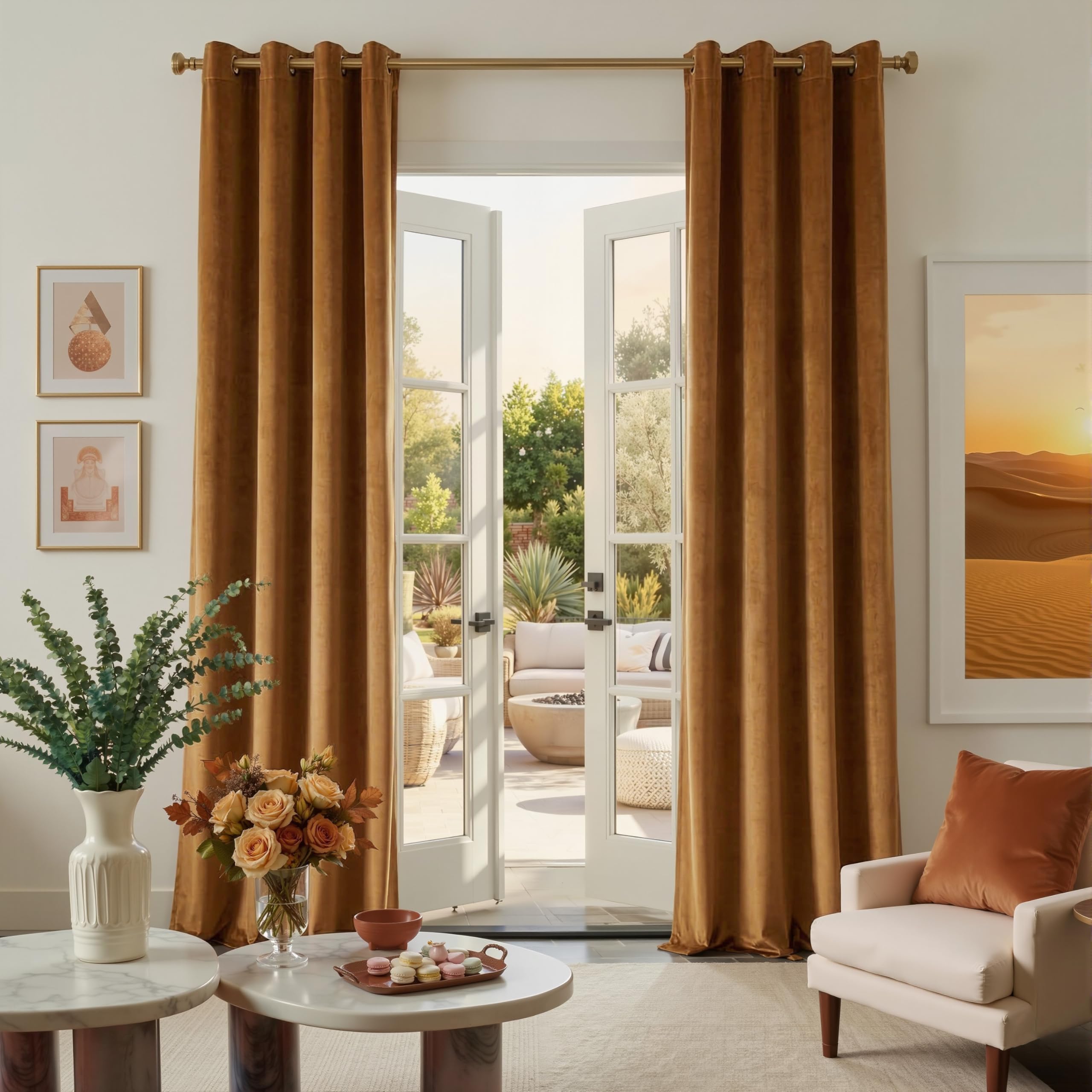 PONY DANCE Eyelet Blackout Velvet Curtains, 52x84, Golden Brown, 2 Panels