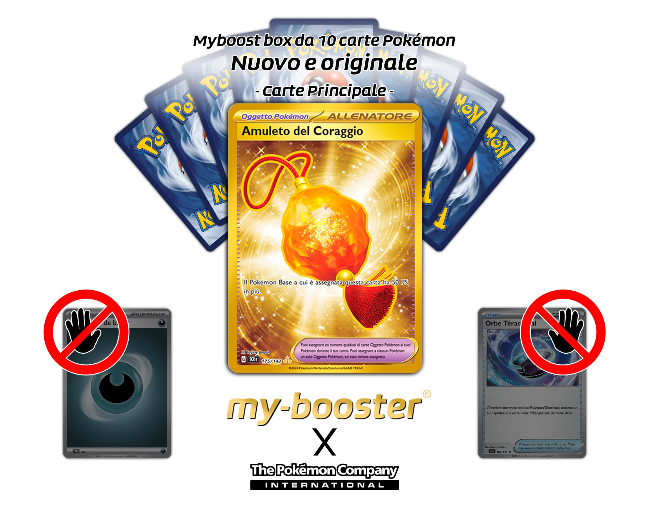 my-booster Bravery Charm 175/142 Allenatore Segreto Oro X Scarlatto e Violetto 7 Corona Astrale - Box di 10 carte Pokémon Italiane