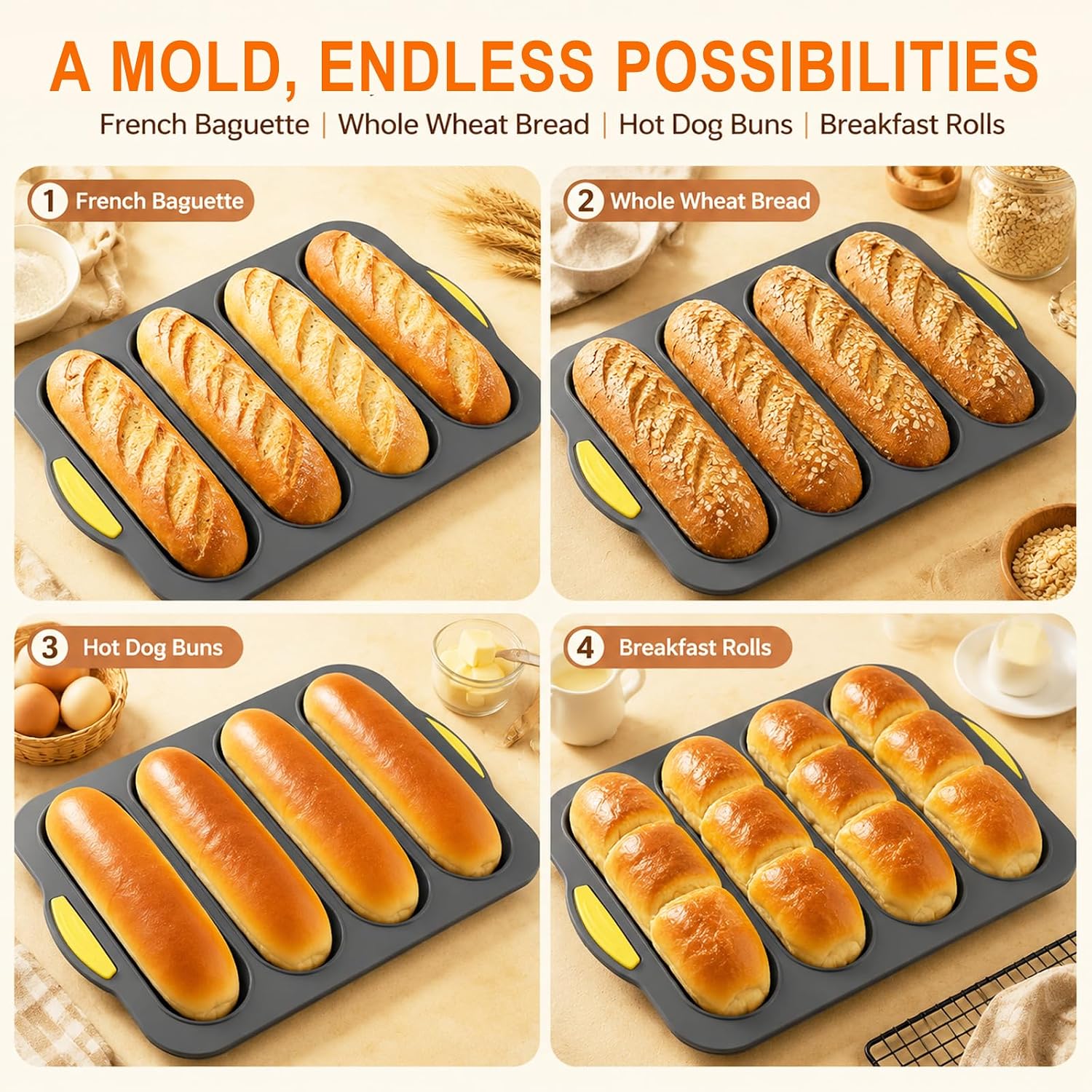 2 Pcs Non-Stick Perforated Baguette Pan