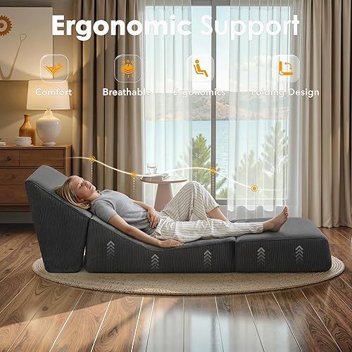 Miniatura 5 de Sofá cama plegable, silla convertible con soporte de espalda, silla de salón multifuncional, sofá de pana de un solo piso para espacios pequeños,