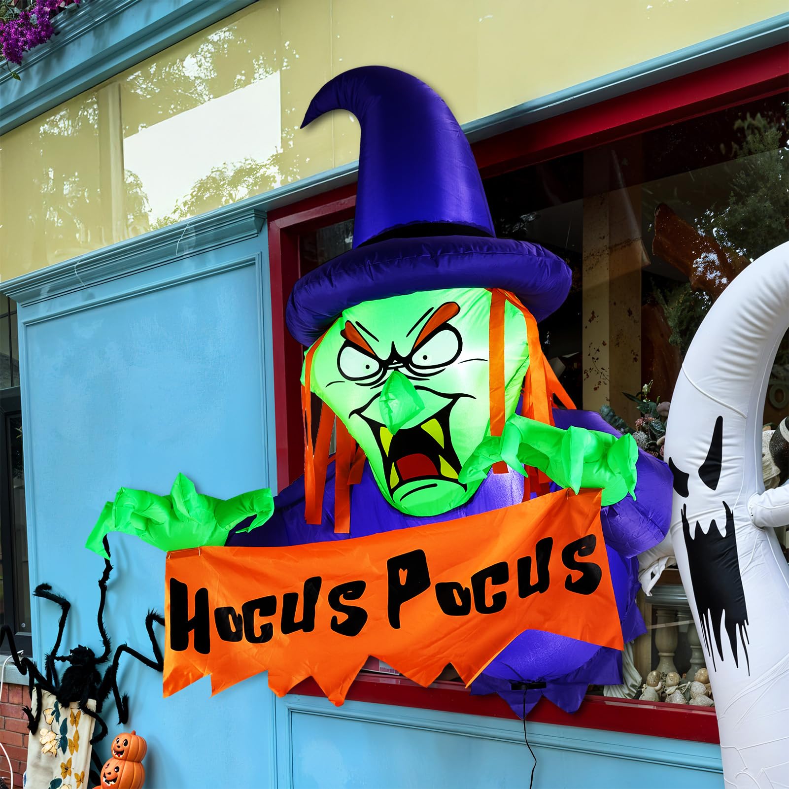 Warmiehomy 3FT Halloween Inflatables - Green Scary Witch Broke Out from Window, Outdoor Inflatable Halloween Decorations Blow up Ghost Yard Decorations for Indoor Outdoor Use
