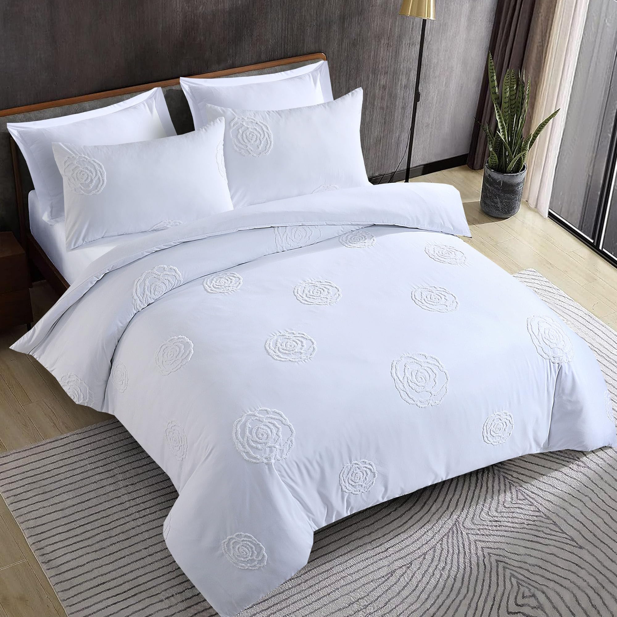 LYMA Bedding Duvet Cover Set Single Rose Tufted, OEKO-TEX Certified, Ultra Soft NanoPlush Double Brushed Quick Dry Fabric & Button Closure, Wrinkle Fade Resistant Quilt Cover with Pillowcases (White) — image 1
