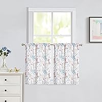 Vista 9 de Cortinas de cocina con estampado floral azul de 24 pulgadas de largo, cortinas de café de acuarela para cocina, tratamiento de ventana de baño