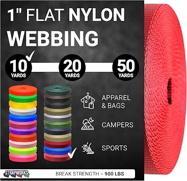Strapworks 1 Inch Heavy Duty Nylon Webbing Strap Roll for Belt, Backpack, Sling, Collar, Leash, Strapping and More, 10, 20, or 50 Yards, Over 20 Colors