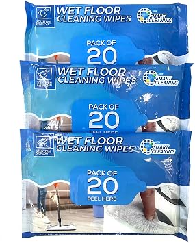 TDBS Wet Floor Cleaning Wipes 3 Pack Bundle Total 60 Cloth Wipes Fit Most Flat Swivel Floor Mops 21cm x 29cm - Ideal on Laminate Tile Hard Wood Gloss Flooring etc. By The Dustpan and Brush Store