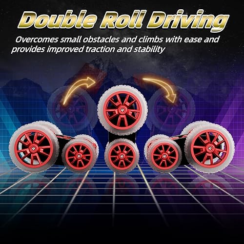 Miniatura 3 de Coche de control remoto, 360 giratorio 4WD RC Cars con spray frío, 2.4Ghz doble cara RC Stunt Truck con luces frías, auto de deriva para niños,
