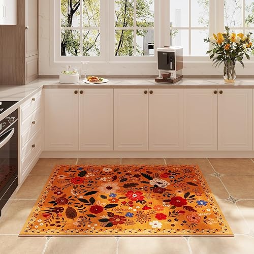 Miniatura 47 de Rugcomf Alfombra de pasillo para cocina, antideslizante, 2 x 6 pies, alfombras lavables con parte trasera de goma, alfombra floral suave para