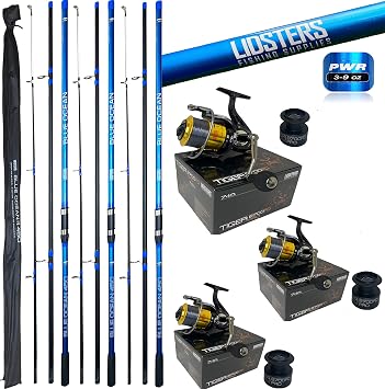 3 LFS Blue Ocean Sea Fishing Rod 15ft 4.5m 3pc + 3 Tiger 8700 Reel 30lb 7+1BB
