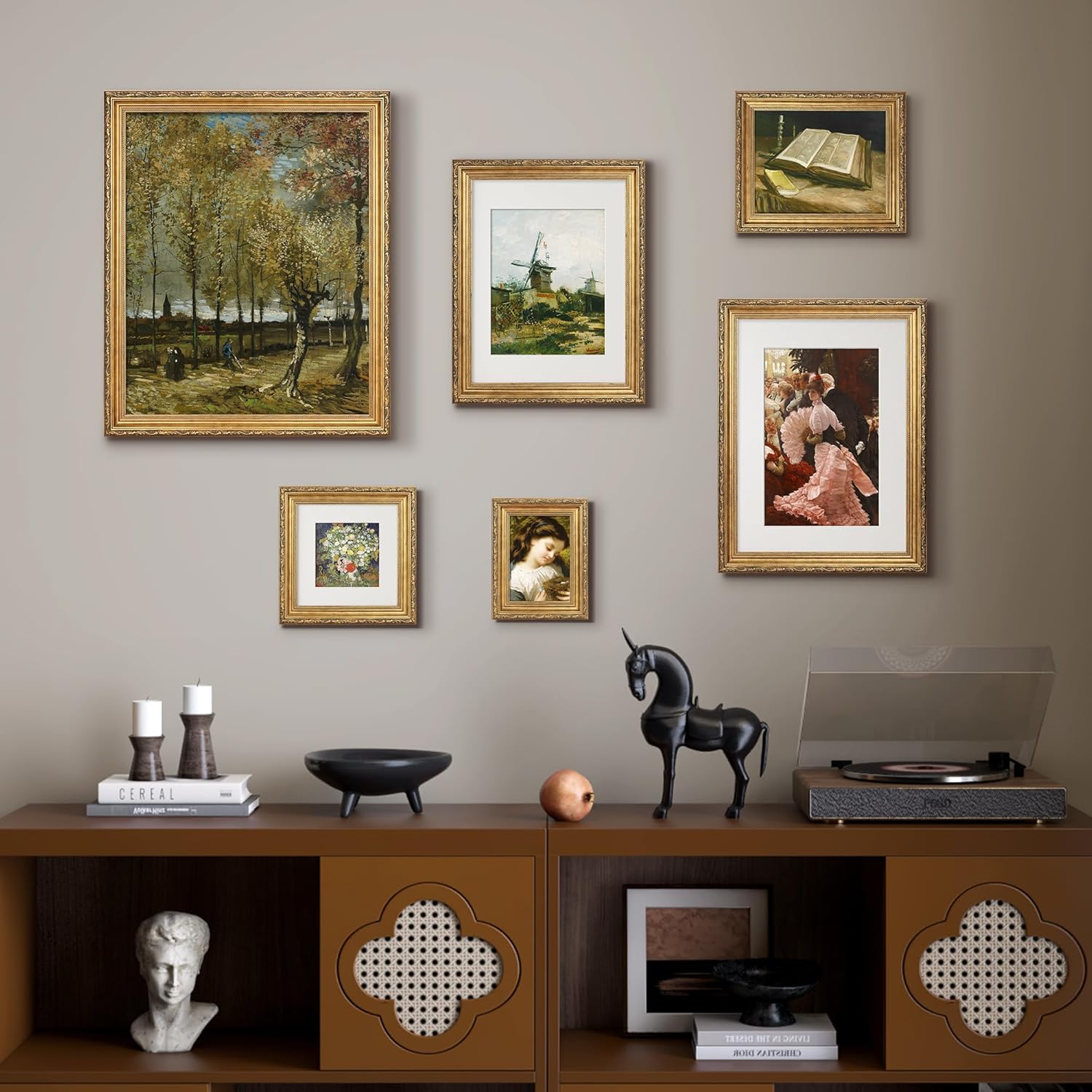 Antique Gold 16x20 Picture Frame, Ornate Embossing Frame with Paper Mat and Plexiglass, Fit for 16x20 without Mat or 11x14 with Mat, Wall Mounting Display for Art Prints, 1 Pack