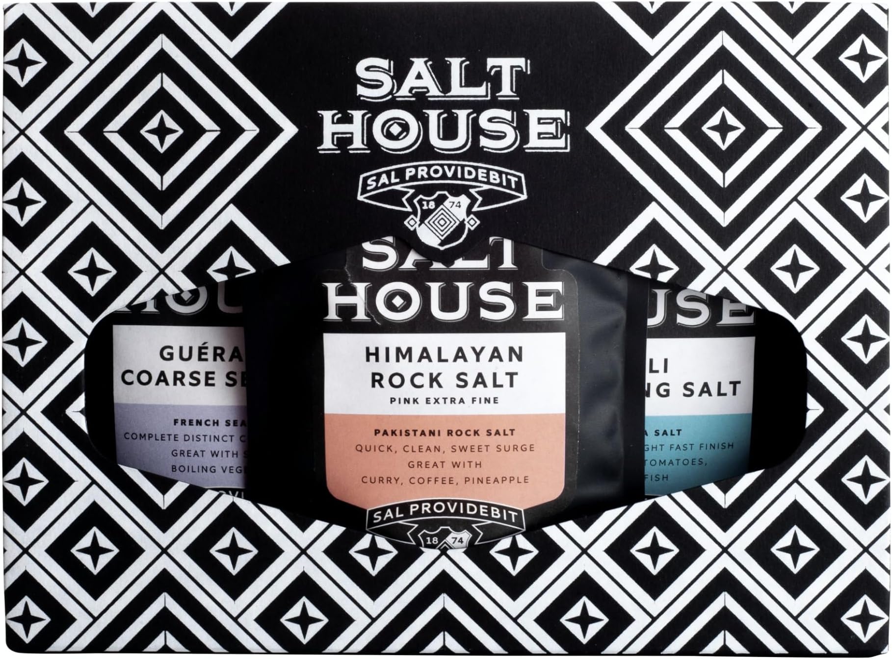 Salthouse Classic Gourmet Salt Gift Pack - Guerande Coarse Salt (French Sea Salt) 60g, Himalayan Rock Salt Pink Medium 60g, Marlborough Sea Salt (New Zealand Sea Salt) 60g