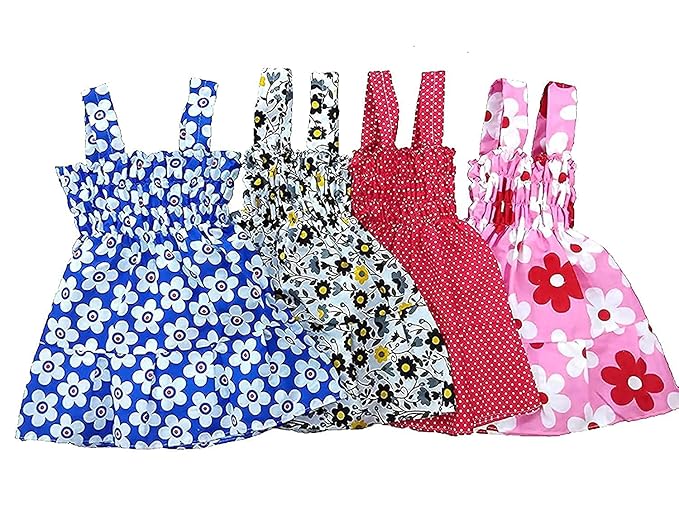 GONATURS Baby Girls Knee Length Frock (Pack of 4)