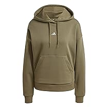 adidas Donna Essentials Small Logo Feel Cozy Hoodie, Olive Strata, White, L